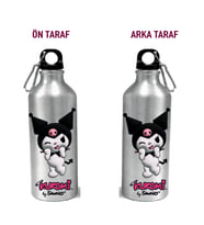 Metal Gumus Kancalı Baskılı Su Matarası 600ml. (501)