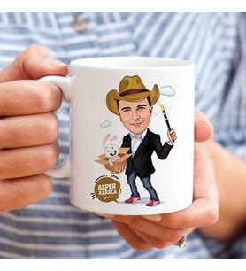 Kişiye Özel Kutudan Tavşan Çıkartan Erkek Karikatürlü Bardak