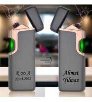6 Renk Seçeneğiyle Sensörlü Lüks Usb Şarjlı Çakmak Çift Yön Baskı Seçeneği - Kişiye Özel Tasarım (Füme)