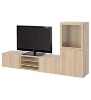 TV Ünitesi, Ağartılmış Meşe Görünümlü-Beyaz Meşe Görünümlü-Şeffaf Cam, 240x42x129 cm