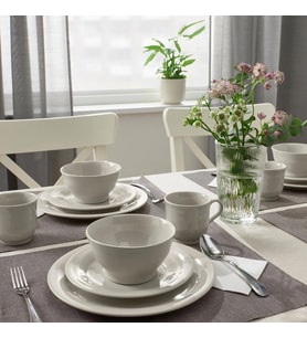 16 Parça SANDSKÄDDA Yemek Takımı 4 Kişilik MeridyenDukkan Toprak Ton Bej Renk Rustik Set-Stoneware