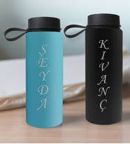 BK Gift Kişiye Özel İsimli 2’li Turkuaz ve Siyahı Cam Matara 500ml, Sevgiliye Hediye, İsimli Cam Matara, Sevgililer Günü