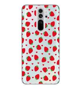 Xiaomi Redmi Note 8 PRO Uyumlu Çilek ve Kalpler Tasarımlı Şeffaf Telefon Kılıfı