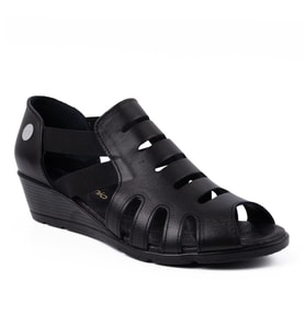 Mammamia D26ys-2855 Kadın Hakiki Deri Dolgu Taban Comfort Sandalet (Siyah)