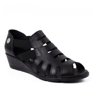 Mammamia D26ys-2855 Kadın Hakiki Deri Dolgu Taban Comfort Sandalet (Siyah)