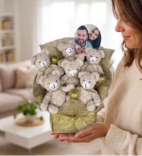 Kişiye Özel Fotoğraflı Premium Amigurumi Ayıcık Buketi