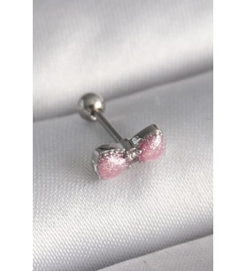 316L Çelik Gümüş Renk Pembe Kurdele Zirkon Taş Detay Tragus Piercing (Karışık)