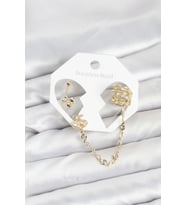 Kiraz Model Pirinç Gold Renk Zincir Bağlantılı Ear Cuff Küpe Seti 5886 - HPSBYI2010-2514