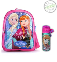 Frozen Lisanslı Kız Çocuk Okul Çantası - Suluk Seti  Elsa & Anna Desenli (Pembe - Beyaz - Krem)