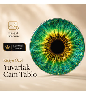 Kişiye Özel İris Göz Fotoğraflı Yuvarlak Temperli Cam Tablo – Dekoratif Duvar Tablosu