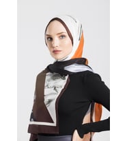 Çiçekli Desen Pavia Seri Şal Eşarp Askısı ile Birlikte 90X200 cm Krem Turuncu-90
