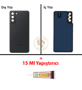 Samsung S21 Plus Siyah Arka Pil Kapağı Batarya Kapağı Lazer Kesim + B-7000 Yapıştırıcı