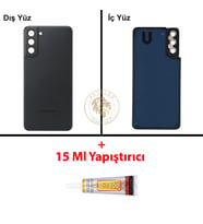 Samsung S21 Plus Siyah Arka Pil Kapağı Batarya Kapağı Lazer Kesim + B-7000 Yapıştırıcı