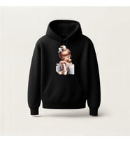 Tatlı Balerin Tasarım Baskılı Hoodie Sweatshirt (Siyah)