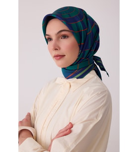 Geometrik Desen %100 Twill İpek Eşarp BE11