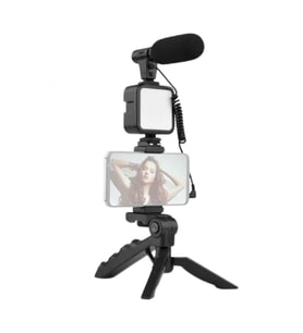 Mey İthalat® Tripod Telefon Tutucu Kumandalı Mikrofon Led Işık Vlog Video Kayıt