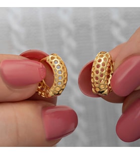 Gümüş Gold Petek Desenli Halka Kadın Küpe