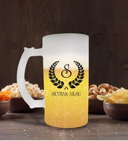BK Gift Kişiye Özel Çelenk Baş Harfli İsimli Buzlu Cam Bira Bardağı 50cl-1 (Beyaz)
