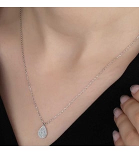 Swarovski Taşlı Gümüş Damla Bayan Kolye