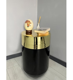 Dekoratif Gold Darbuka Parlak Siyah Sehpa 70cm (Altın)