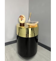 Dekoratif Gold Darbuka Parlak Siyah Sehpa 70cm (Altın)