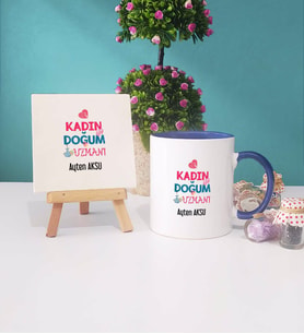 Kadın Doğum Uzmanı Kupa Bardak Lacivert Dekoratif Taş Baskı