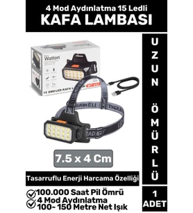 Profesyonel Kamp Avcı Balıkçı Deprem Güçlü Işık 6 Mod Aydınlatma Şarjlı 15 LED'li KAFA LAMBASI