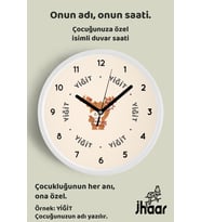 İsme Özel Yılbaşı Çocuk Odası Duvar Saati Orta Boy 30 cm Beyaz Camlı Sessiz