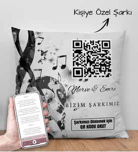 BK Gift Kişiye Özel Şarkı QR Kodlu Kırlent Yastık, Sevgiliye Hediye, Kişiye Özel Şarkı