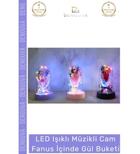 #GeceLambası LED Işıklı Romantik Dekoratif Gece Lambası Estetik Müzikli Cam Fanus İçinde Gül Buketi