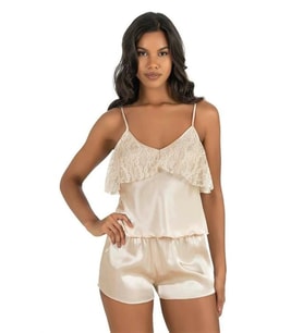 Arias Closet Fildişi Saten Şort Takımı 9214