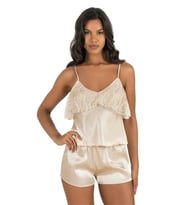 Arias Closet Fildişi Saten Şort Takımı 9214