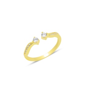 Gümüş altın yaldızlı zirkon taşlı üstten ayarlanabilir çift başlı yüzük SGTL12248GOLD (Rose)