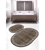 Dijital Baskılı Kaymaz Taban Yıkanabilir Oval 2'li Klozet Takımı Banyo Paspası NOKZ-HY-1244 (Kahverengi)