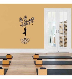 Yaşam Enerjisi Yoga - İnsan ve Ağaç Dekoratif Duvar Sticker, Çıkartma, Etiket
