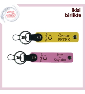 Sevgililer Gününe Özel Dokunuş – Ayyıldız ve Türkiye Temalı İsimli Anahtarlık Hediyesi, Sarı-Pembe