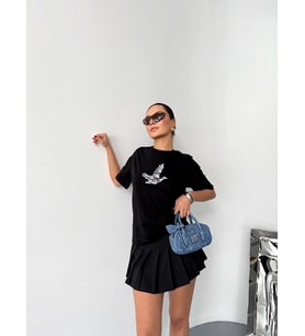Kısa Kol Baskılı T-shirt - Siyah