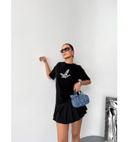 Kısa Kol Baskılı T-shirt - Siyah
