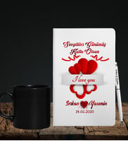 Sevgililer Gününe Özel Defter Kalem & Siyah Varil Kupa Hediye Seti 29