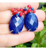 2792 Lapis lazuli Mercan el yapımı çelik aparatlı küpe