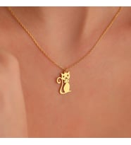 Kişiye Özel Yakışıklı Kedi Figürlü Kolye 925K Gümüş (Gold)