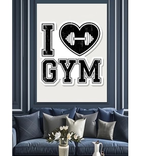 Kalp Şeklinde Dambıl Fitness Yazısı Dekoratif Kanvas - Mdf Ahşap Tablo