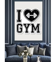 Kalp Şeklinde Dambıl Fitness Yazısı Dekoratif Kanvas - Mdf Ahşap Tablo