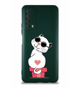 Huawei P Smart 2021 Soft Premier Kapak Coolcat Tasarımlı Silikon Kılıf - Yeşil (Şeffaf)
