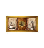 Tuğra Eski Galata ve Kız Kuleleri Motifli Kanvas Tablo 50 x 70 cm Gold Çerçeve