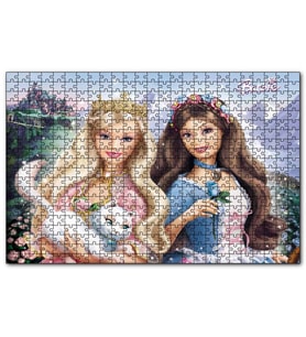 Cakapuzzle Barbie Bebekler ve Beyaz Kedi Puzzle Yapboz MDF (Ahşap) (120 Parça)