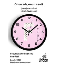İsme Özel F Harfli Pembe Çocuk Odası Duvar Saati Orta Boy 30 cm Siyah Camlı Sessiz