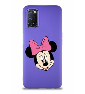 Oppo A52 Soft Premier Kapak Minnie Mouse-C Tasarımlı Silikon Kılıf - Mor (Şeffaf)