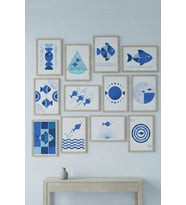 12 Parça Balık Figürlü Geometrik Minimal Dekoratif Çerçeve Görünümlü Tablo Seti