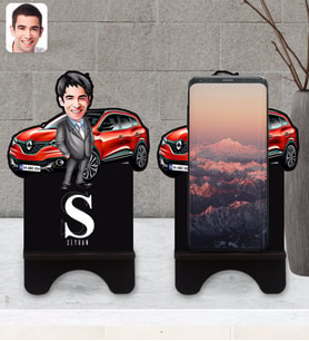 BK Gift Kişiye Özel Plakalı Erkek Renault Kadjar Karikatürlü Ahşap Biblo Telefon Standı-1